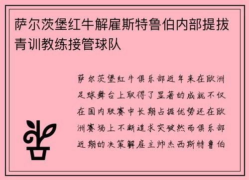 萨尔茨堡红牛解雇斯特鲁伯内部提拔青训教练接管球队 萨尔茨堡红牛解雇斯特鲁伯内部提拔青训教练接管球队